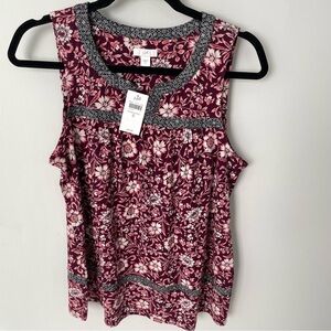 NEW J. Jill Red Sangria Mixed Floral Print Tank top Size Small Relaxed Flowy B